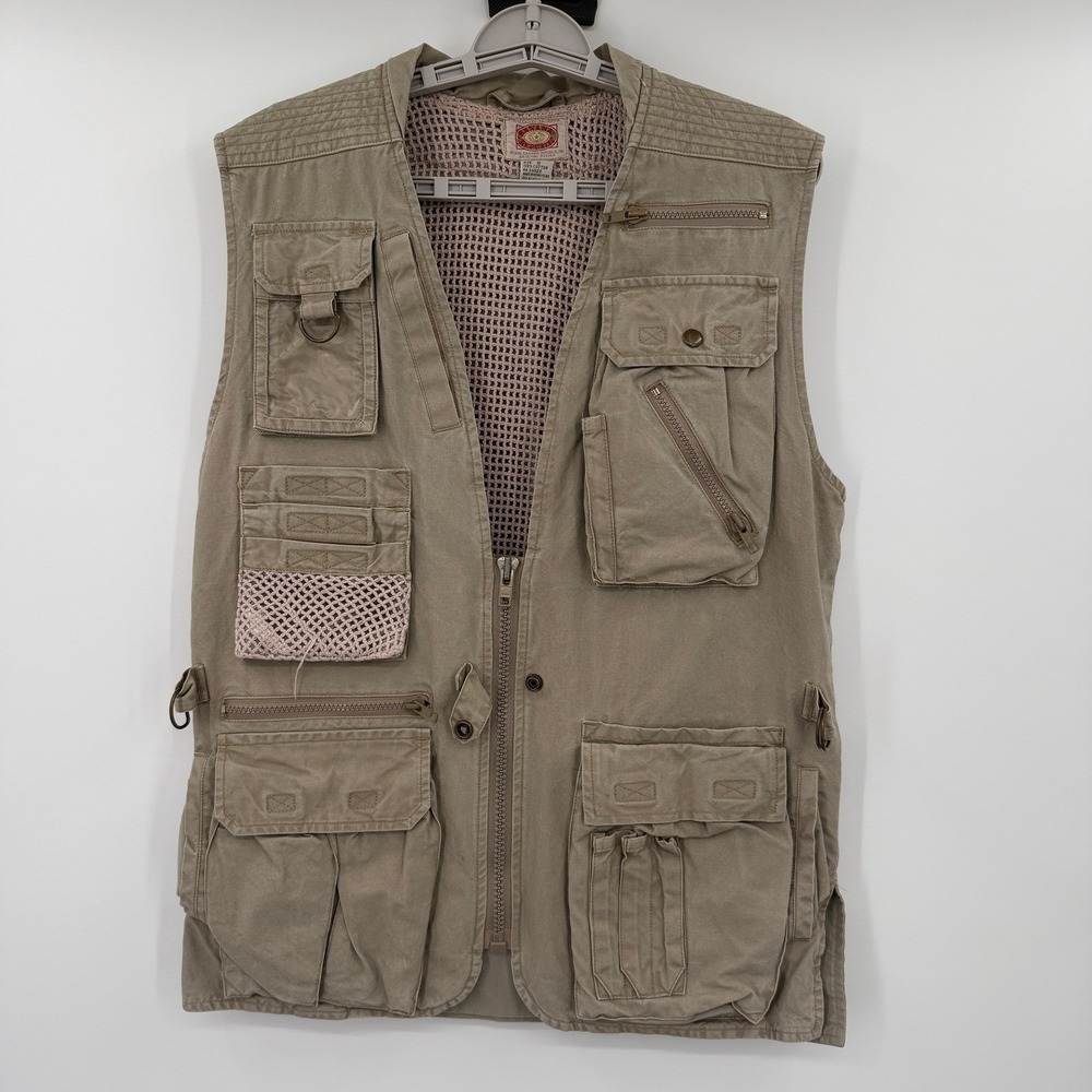 Vintage Banana Republic Safari Vest Mens Small Khaki Cotton Multi Pocket Fishing